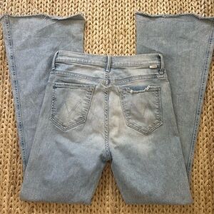 mother denim the super cruiser double heel fray flare jeans